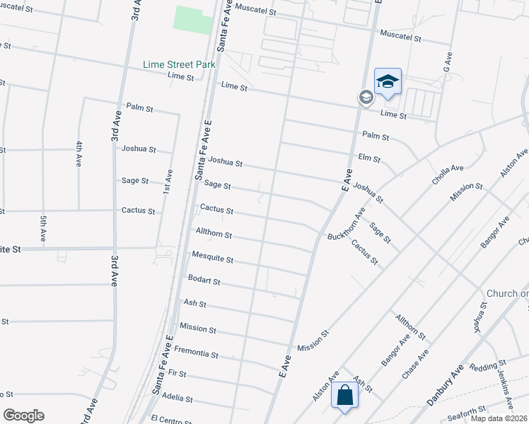 map of restaurants, bars, coffee shops, grocery stores, and more near 16550 Cactus Street in Hesperia