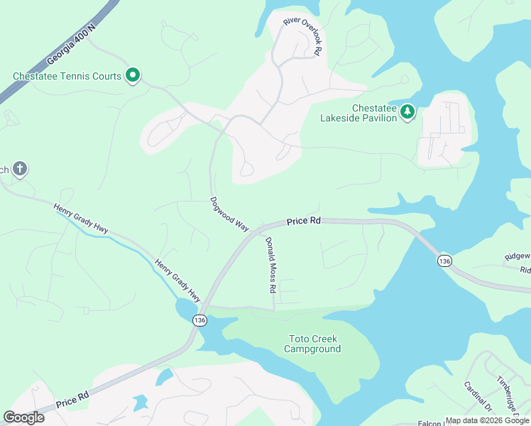 map of restaurants, bars, coffee shops, grocery stores, and more near 1619 Price Road in Dawsonville
