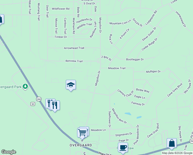 map of restaurants, bars, coffee shops, grocery stores, and more near 2784 Mogollon Drive in Heber-Overgaard