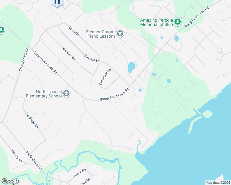 map of restaurants, bars, coffee shops, grocery stores, and more near 1717 Sloop Point Loop Road in Hampstead