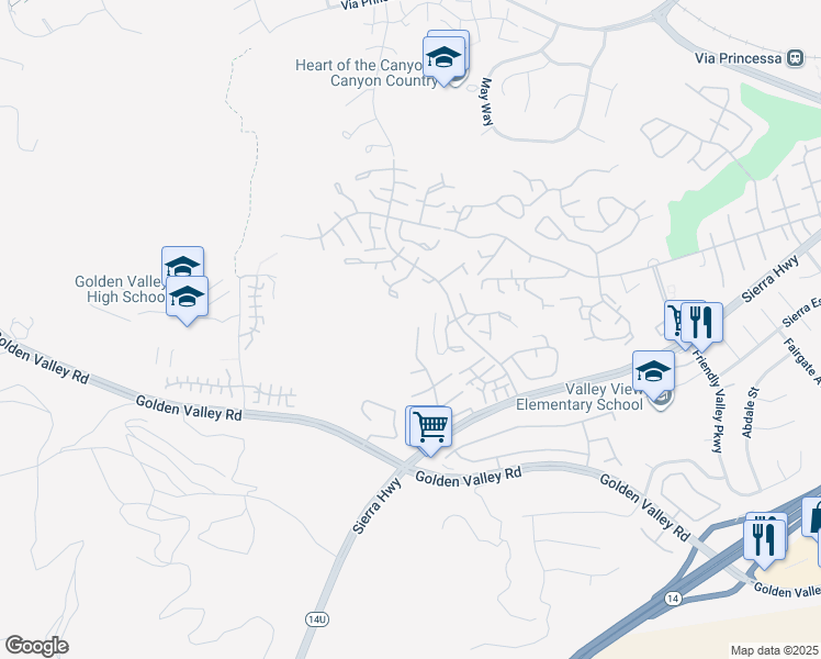 map of restaurants, bars, coffee shops, grocery stores, and more near 26370 Piazza Di Sarro in Santa Clarita