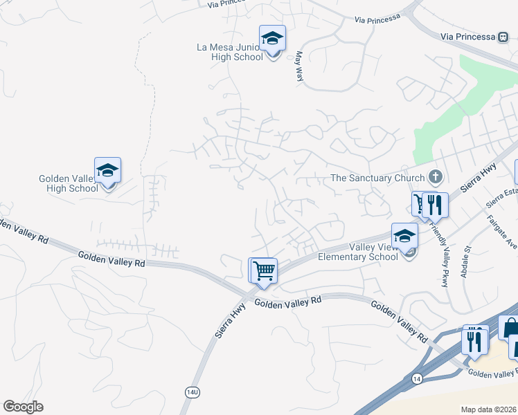 map of restaurants, bars, coffee shops, grocery stores, and more near 26370 Piazza Di Sarro in Santa Clarita
