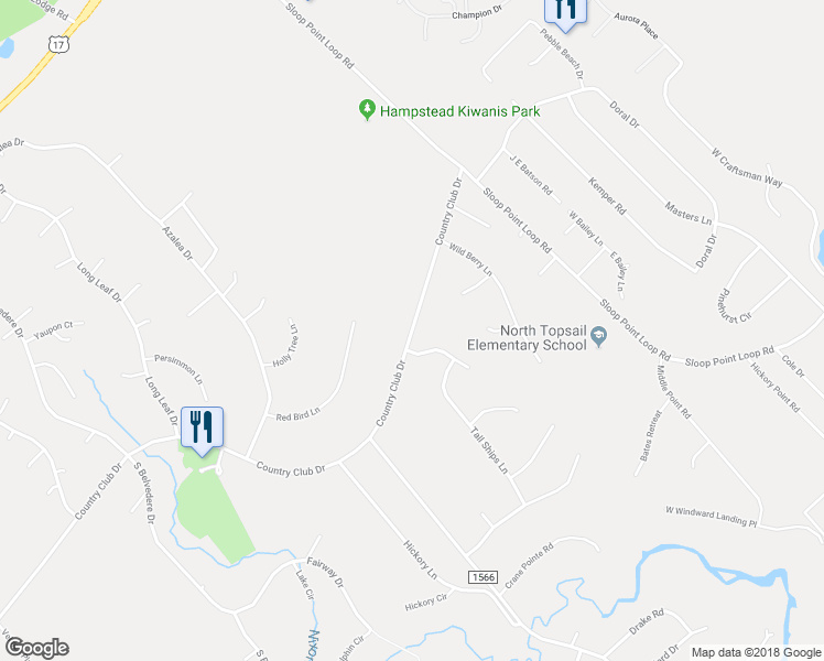 map of restaurants, bars, coffee shops, grocery stores, and more near 3003 Country Club Drive in Hampstead
