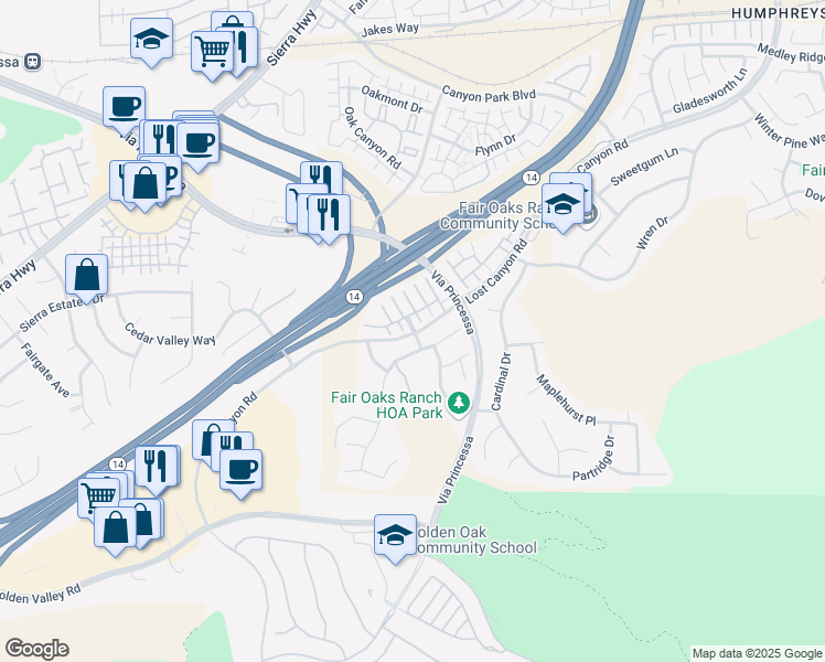 map of restaurants, bars, coffee shops, grocery stores, and more near North Greenleaf Way in Los Angeles County