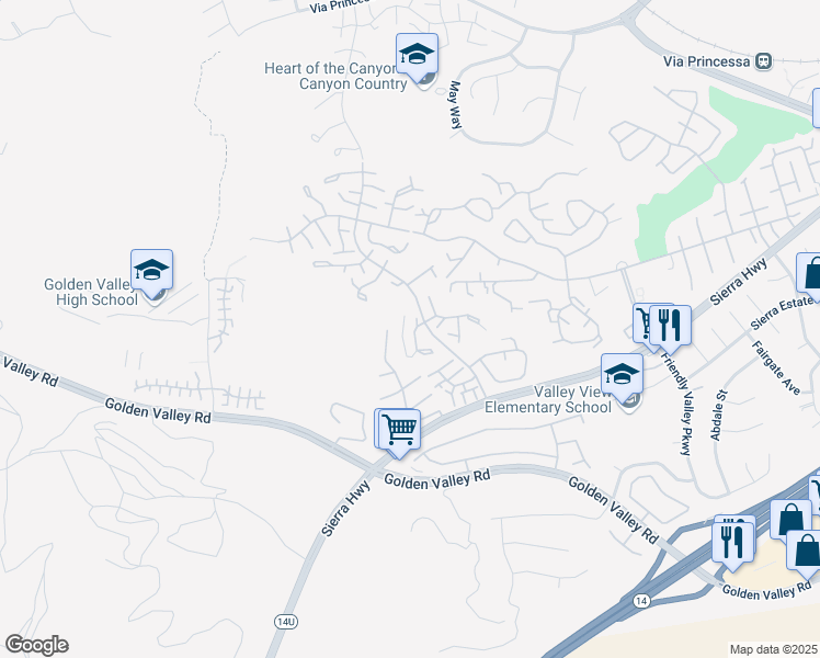 map of restaurants, bars, coffee shops, grocery stores, and more near 26137 Rainbow Glen Drive in Santa Clarita