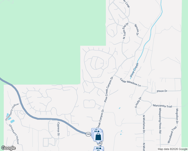 map of restaurants, bars, coffee shops, grocery stores, and more near 234 Pinon Way in Pine
