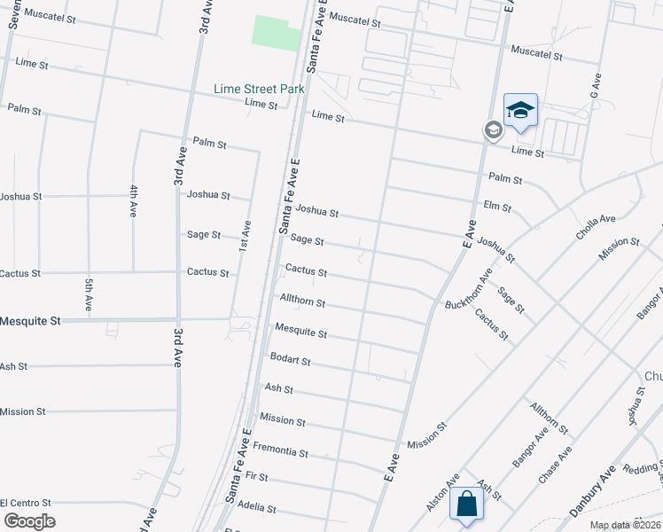 map of restaurants, bars, coffee shops, grocery stores, and more near 16490 Cactus Street in Hesperia