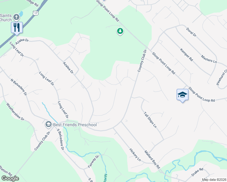 map of restaurants, bars, coffee shops, grocery stores, and more near 147 Red Bird Lane in Hampstead