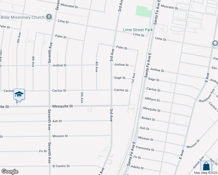 map of restaurants, bars, coffee shops, grocery stores, and more near 8222 3rd Avenue in Hesperia