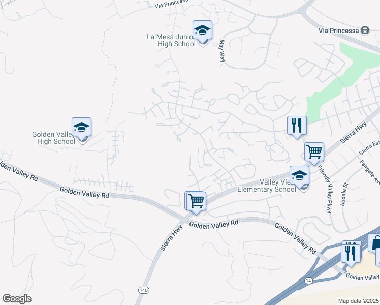 map of restaurants, bars, coffee shops, grocery stores, and more near 26370 Piazza Di Sarro in Santa Clarita