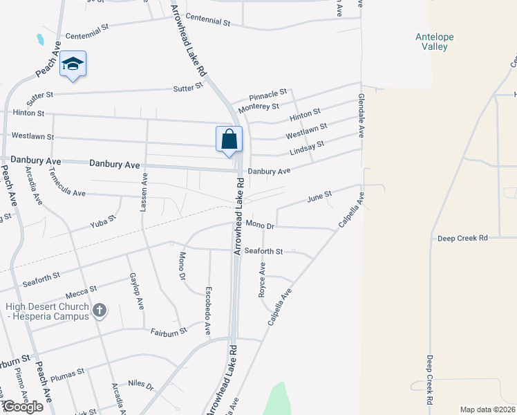 map of restaurants, bars, coffee shops, grocery stores, and more near 8167 Julie Court in Hesperia