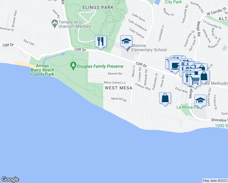 map of restaurants, bars, coffee shops, grocery stores, and more near 222 La Jolla Drive in Santa Barbara