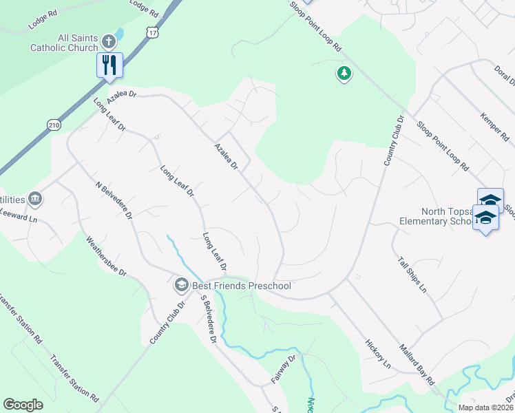 map of restaurants, bars, coffee shops, grocery stores, and more near 102 Blossom Circle in Hampstead