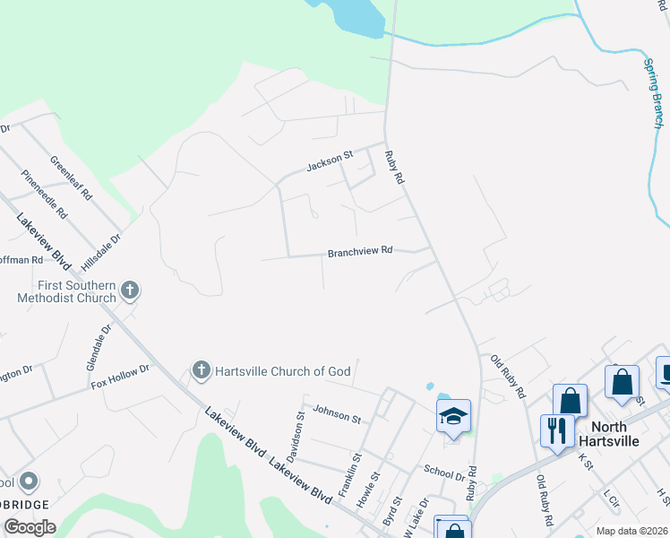 map of restaurants, bars, coffee shops, grocery stores, and more near 120 Branchview Road in Hartsville