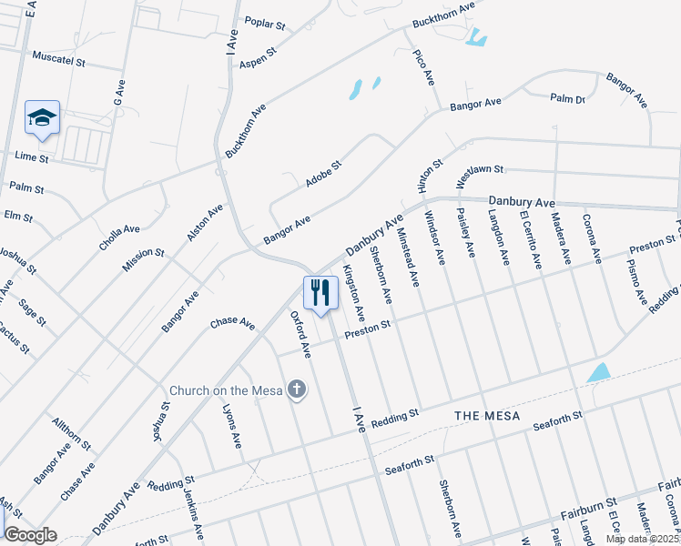 map of restaurants, bars, coffee shops, grocery stores, and more near 17540 Danbury Avenue in Hesperia