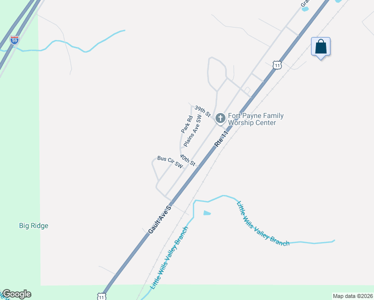 map of restaurants, bars, coffee shops, grocery stores, and more near 3915 Plains Avenue Southwest in Fort Payne
