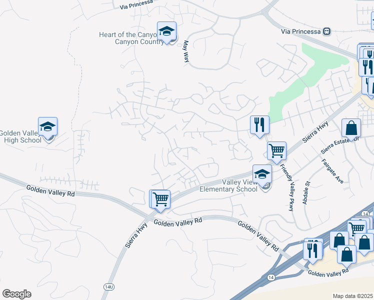 map of restaurants, bars, coffee shops, grocery stores, and more near 26126 Rainbow Glen Drive in Santa Clarita