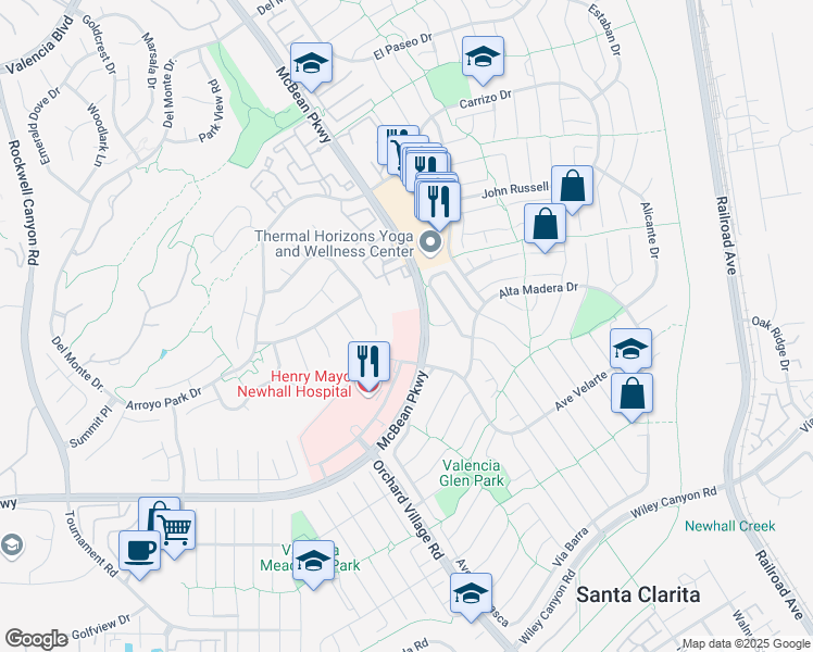 map of restaurants, bars, coffee shops, grocery stores, and more near in Santa Clarita