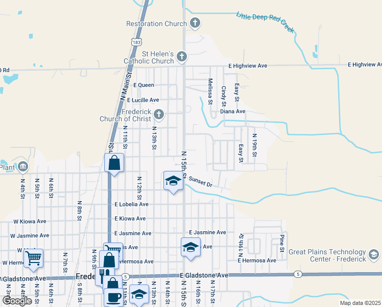 map of restaurants, bars, coffee shops, grocery stores, and more near 601 Cedar Lane in Frederick