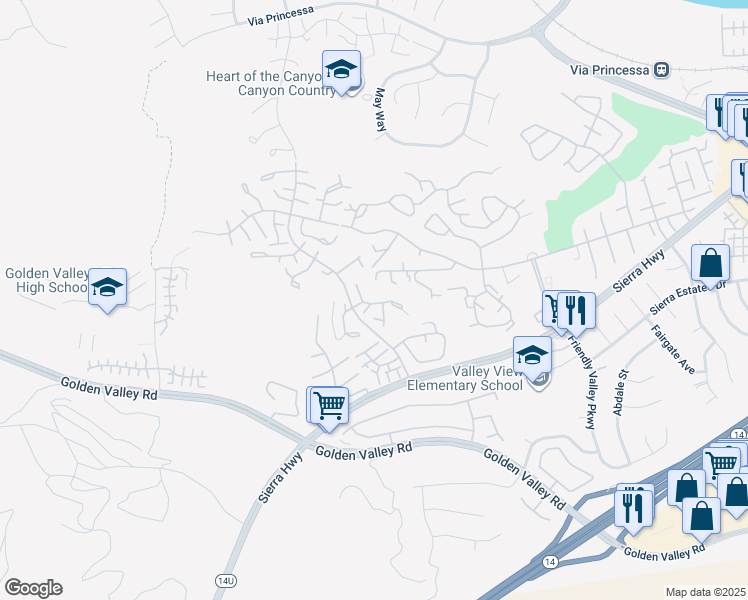 map of restaurants, bars, coffee shops, grocery stores, and more near 26166 Rainbow Glen Drive in Santa Clarita