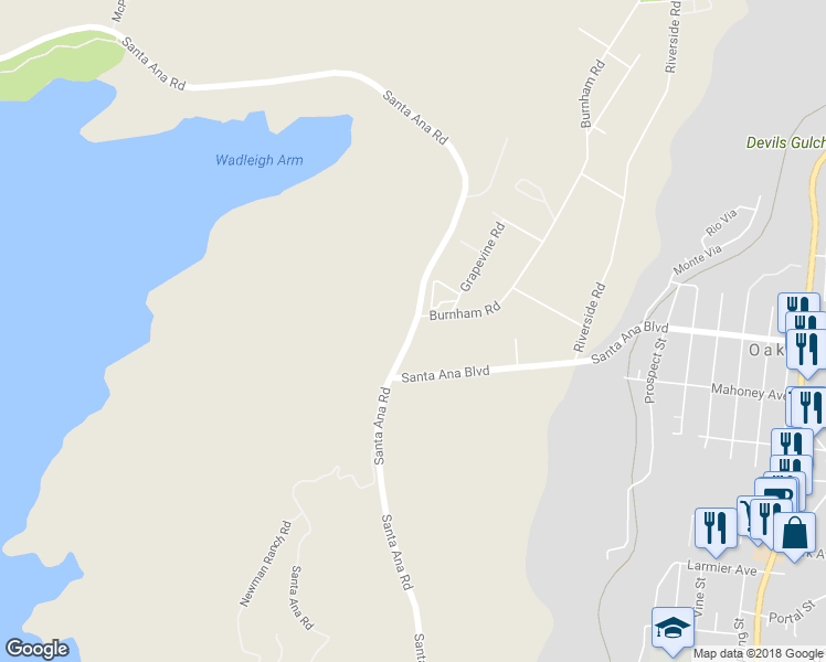 map of restaurants, bars, coffee shops, grocery stores, and more near 10540 Santa Ana Road in Ventura