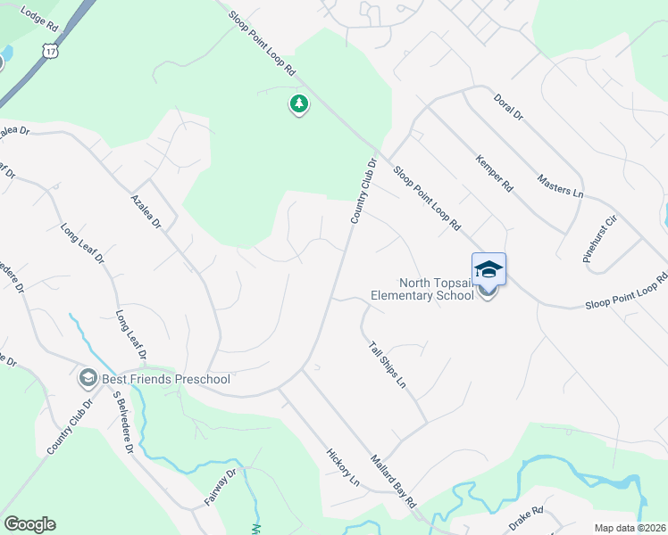 map of restaurants, bars, coffee shops, grocery stores, and more near 3041 Country Club Drive in Hampstead