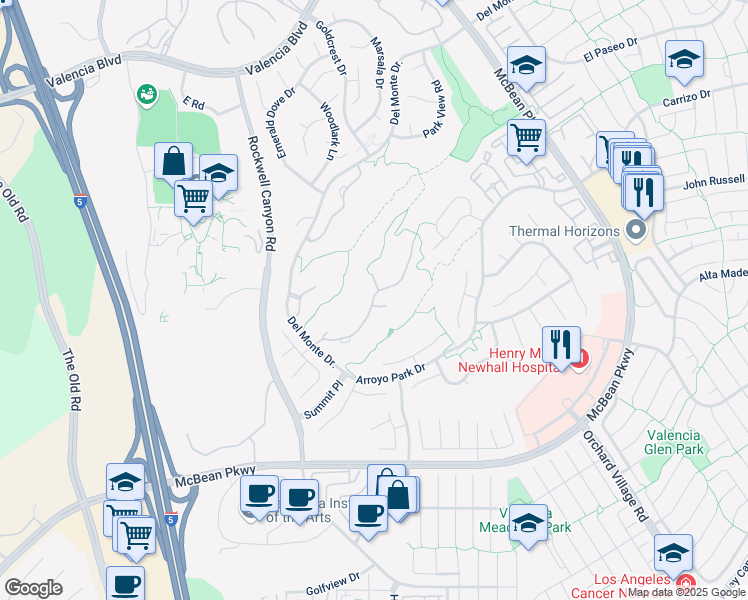 map of restaurants, bars, coffee shops, grocery stores, and more near 24662 Brighton Drive in Santa Clarita
