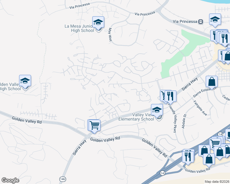 map of restaurants, bars, coffee shops, grocery stores, and more near 26109 Rainbow Glen Drive in Santa Clarita