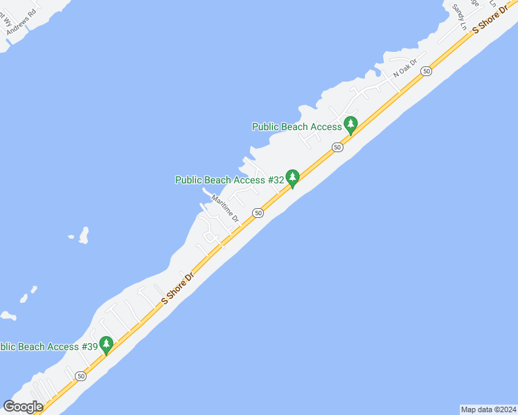 map of restaurants, bars, coffee shops, grocery stores, and more near 2417 South Shore Drive in Surf City