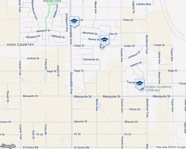 map of restaurants, bars, coffee shops, grocery stores, and more near 8268 Mesa Avenue in Hesperia