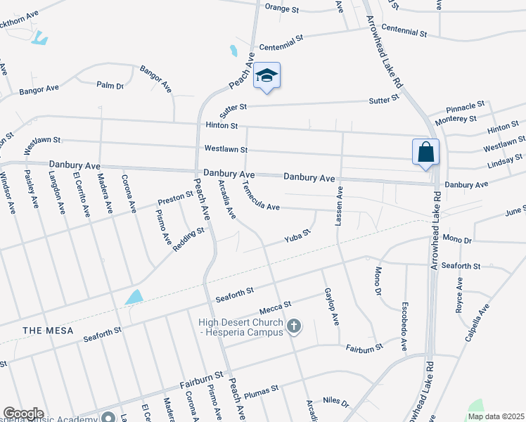 map of restaurants, bars, coffee shops, grocery stores, and more near 18475 Temecula Avenue in Hesperia