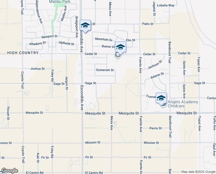 map of restaurants, bars, coffee shops, grocery stores, and more near 8268 Mesa Avenue in Hesperia