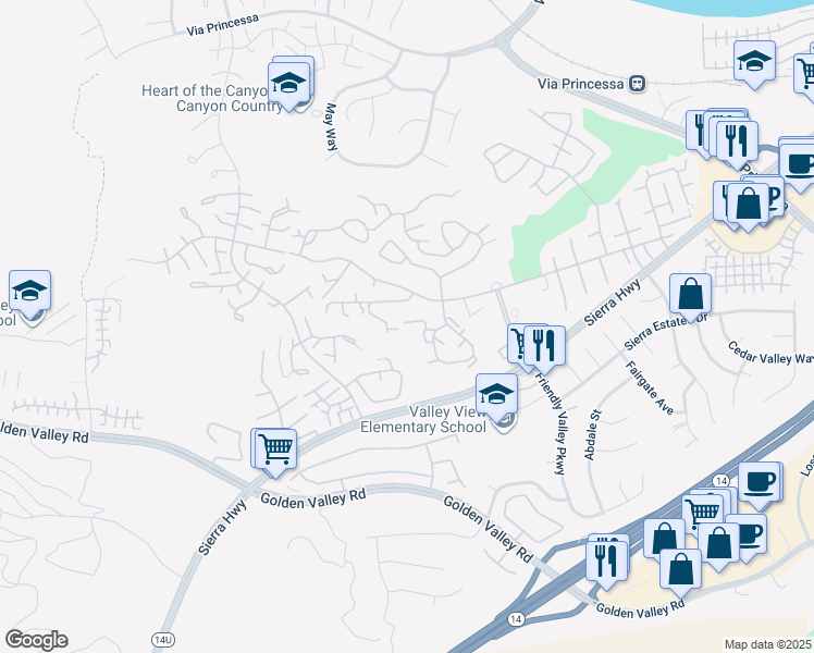 map of restaurants, bars, coffee shops, grocery stores, and more near 26351 Oak Plain Drive in Santa Clarita