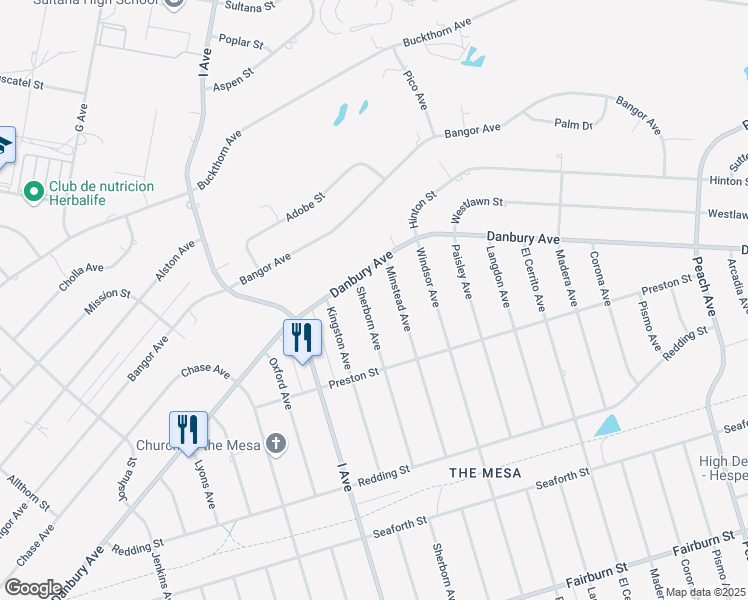 map of restaurants, bars, coffee shops, grocery stores, and more near 8225 Sherborn Avenue in Hesperia