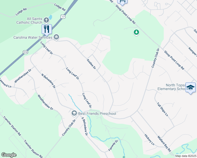 map of restaurants, bars, coffee shops, grocery stores, and more near 103 Thrasher Court in Hampstead