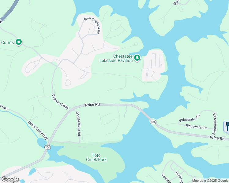 map of restaurants, bars, coffee shops, grocery stores, and more near 183 Honeysuckle Trail in Dawsonville