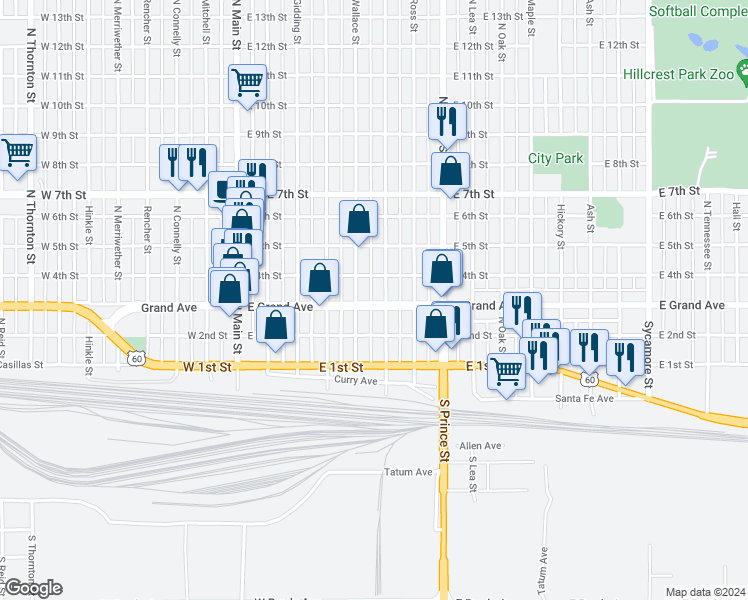 map of restaurants, bars, coffee shops, grocery stores, and more near 516 East Grand Avenue in Clovis