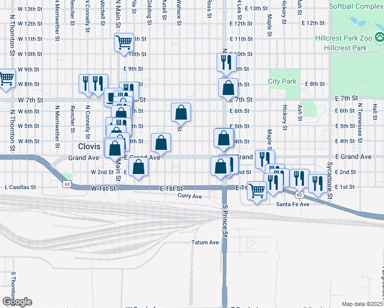 map of restaurants, bars, coffee shops, grocery stores, and more near 300 Sheldon Street in Clovis