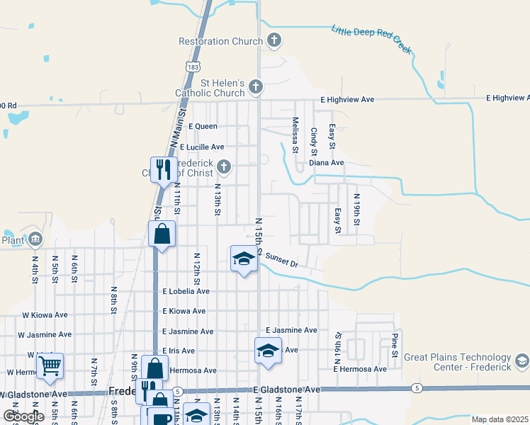 map of restaurants, bars, coffee shops, grocery stores, and more near 601 Cedar Lane in Frederick
