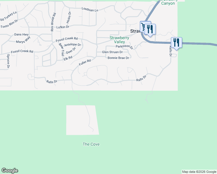 map of restaurants, bars, coffee shops, grocery stores, and more near 4758 Rim View Loop in Pine