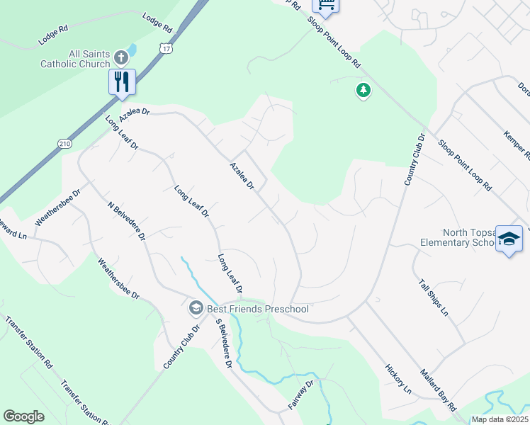 map of restaurants, bars, coffee shops, grocery stores, and more near 101 Thrasher Court in Hampstead