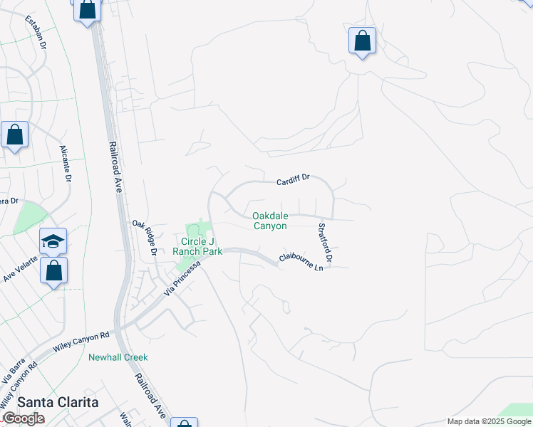 map of restaurants, bars, coffee shops, grocery stores, and more near 22513 Oxford Lane in Santa Clarita