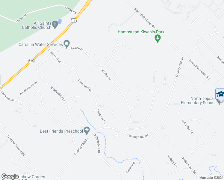 map of restaurants, bars, coffee shops, grocery stores, and more near 104 Thrasher Court in Hampstead