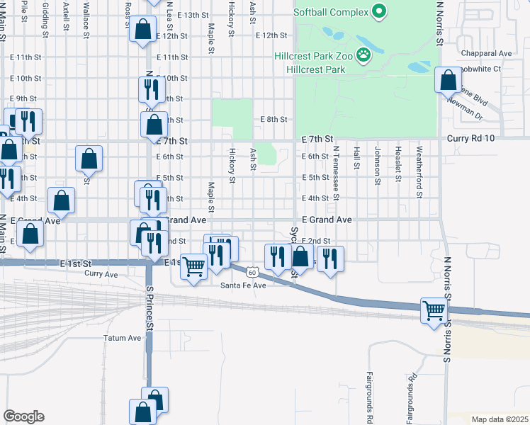 map of restaurants, bars, coffee shops, grocery stores, and more near 1316 East Grand Avenue in Clovis