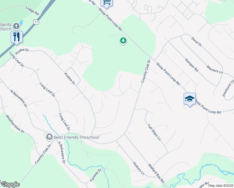map of restaurants, bars, coffee shops, grocery stores, and more near 147 Red Bird Lane in Hampstead