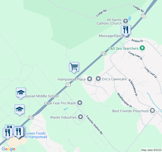 map of restaurants, bars, coffee shops, grocery stores, and more near 109 Leeward Lane in Hampstead