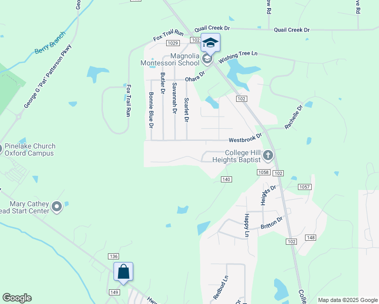map of restaurants, bars, coffee shops, grocery stores, and more near 802 Deerfield Drive in Oxford