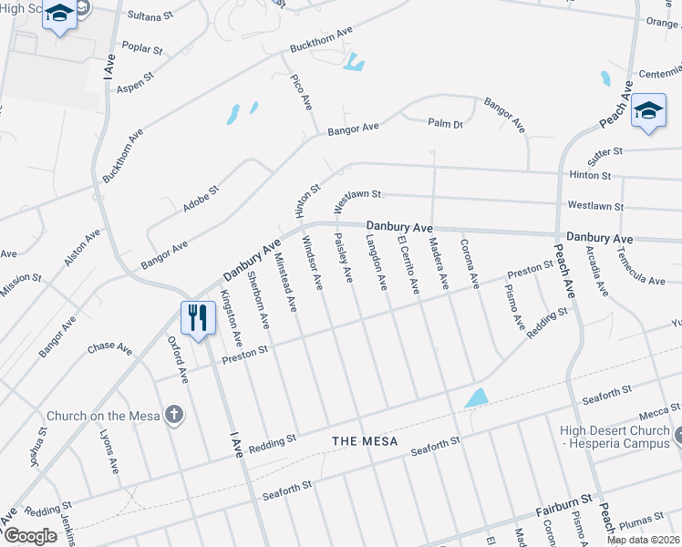 map of restaurants, bars, coffee shops, grocery stores, and more near 8264 Paisley Avenue in Hesperia