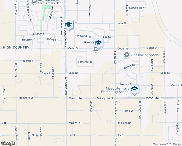 map of restaurants, bars, coffee shops, grocery stores, and more near 13582 Sage Street in Oak Hills