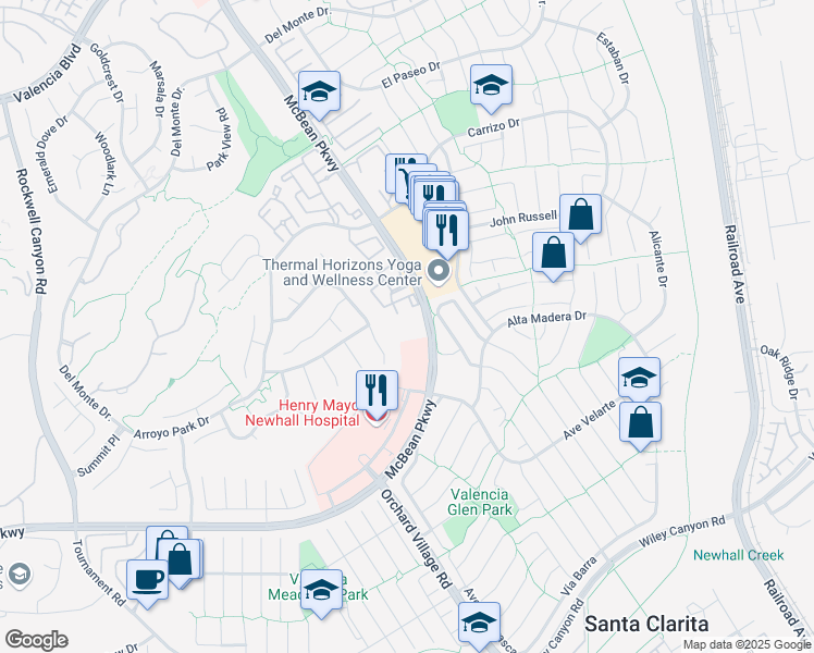 map of restaurants, bars, coffee shops, grocery stores, and more near 25815 McBean Parkway in Santa Clarita